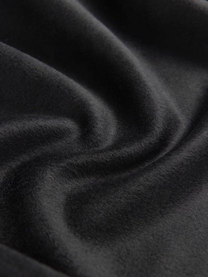 Wool Jacket, Long Sleeves, Round Neck, Plain, Button Design, Vintage, Black - Black
