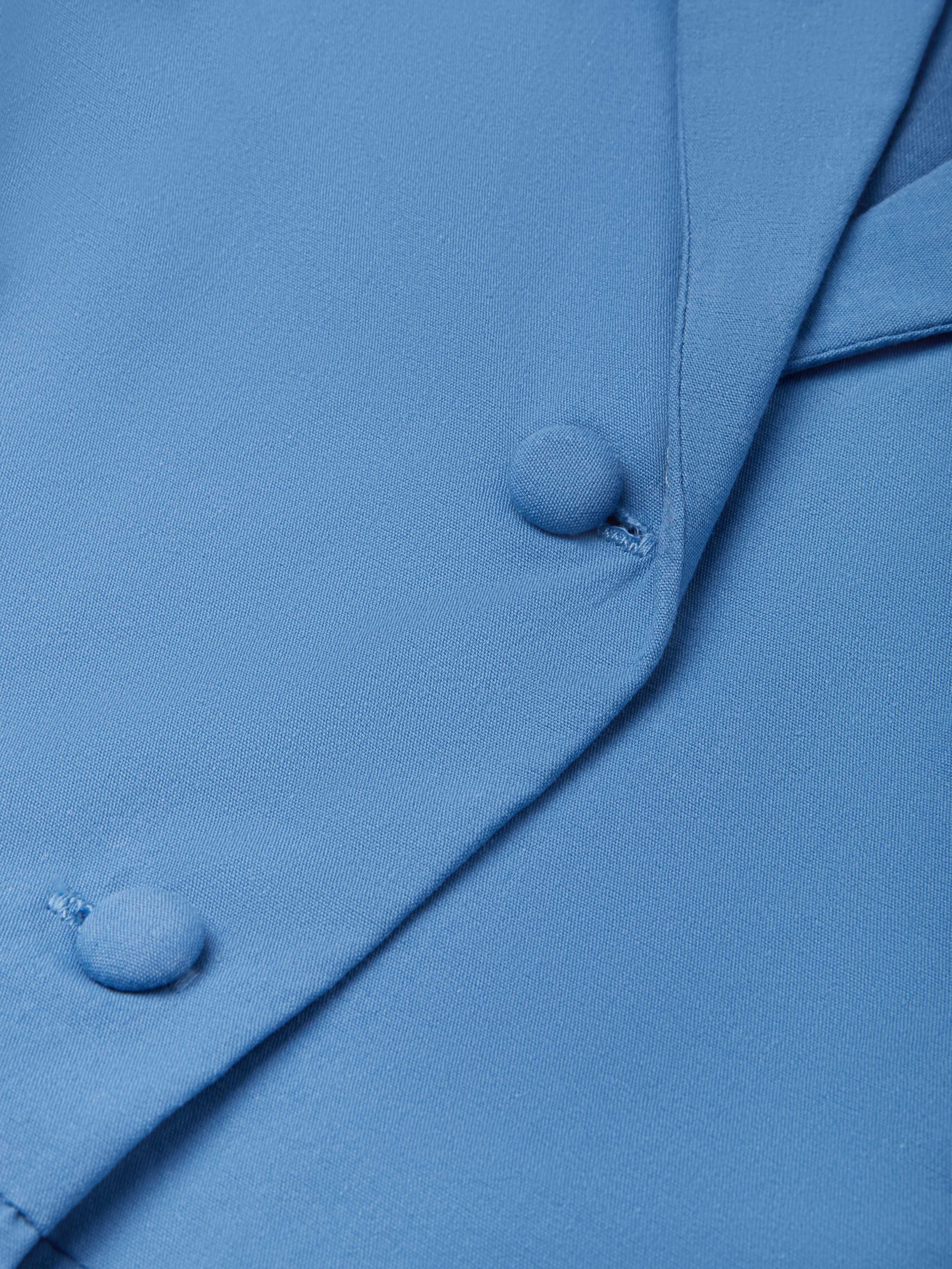 (SIZE:XS-XXL) Cotton Maxi Dress, Cap Sleeve, Lapel Collar, Plain, Vintage, Blue - Blue