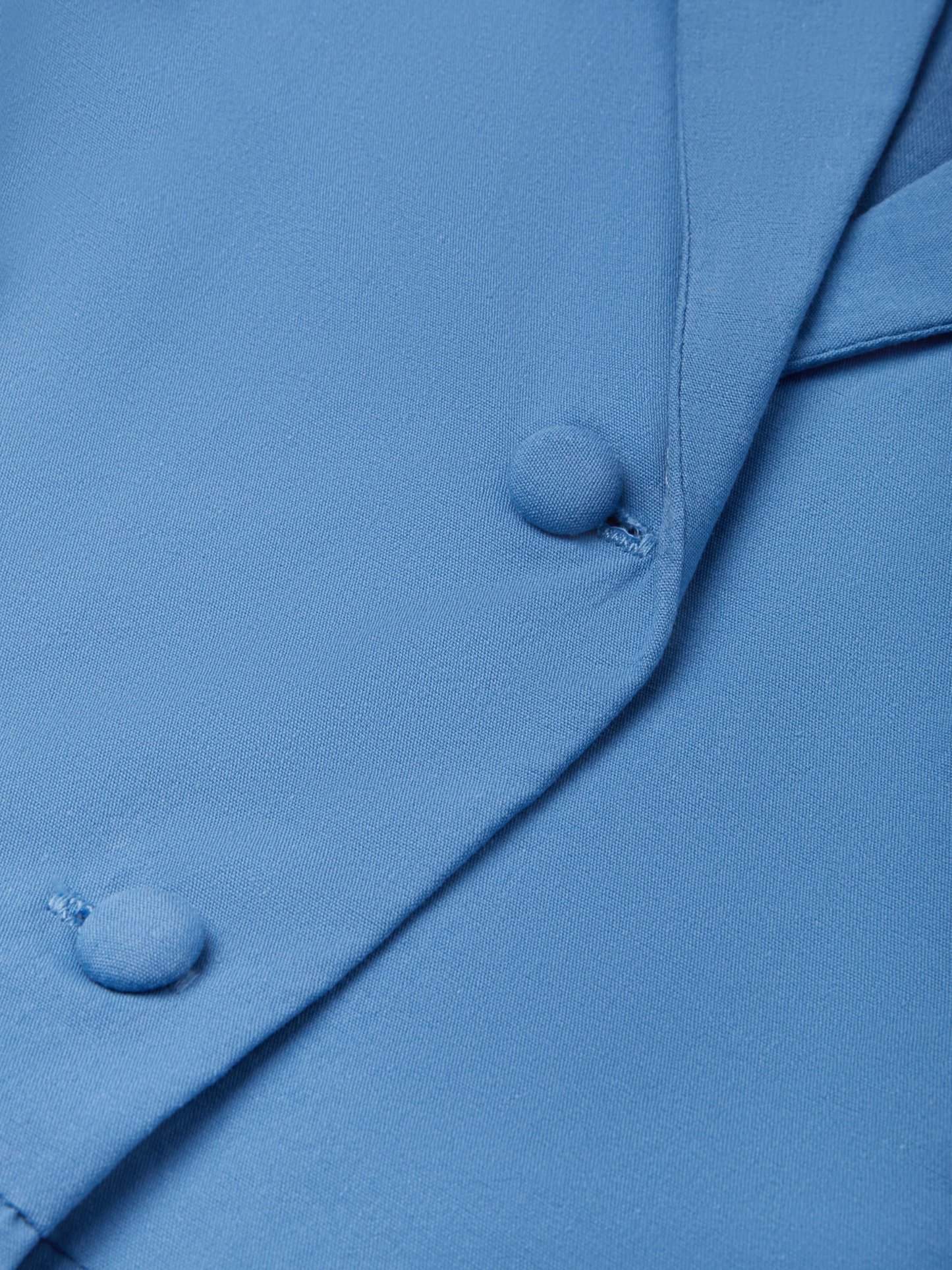 (SIZE:XS-XXL) Cotton Maxi Dress, Cap Sleeve, Lapel Collar, Plain, Vintage, Blue - Blue