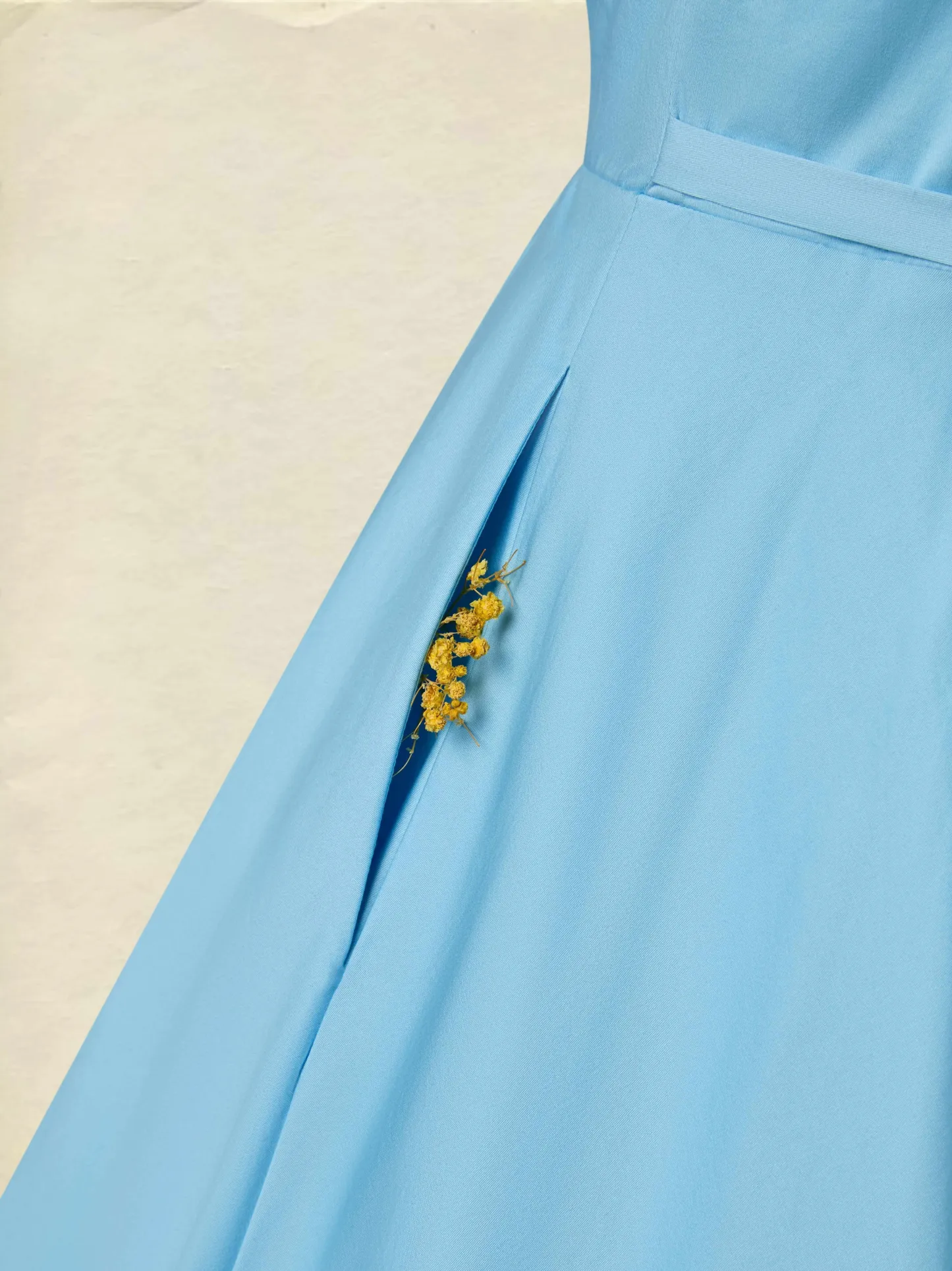 Midi Cotton Dress, Built-in Bra, Sleeveless, Sweetheart Neck, Plain, French Vintage, Blue - Blue