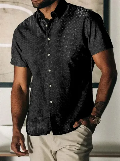 Men's Japanese Traditional Sashiko Art Linen Blend Shirt - Black