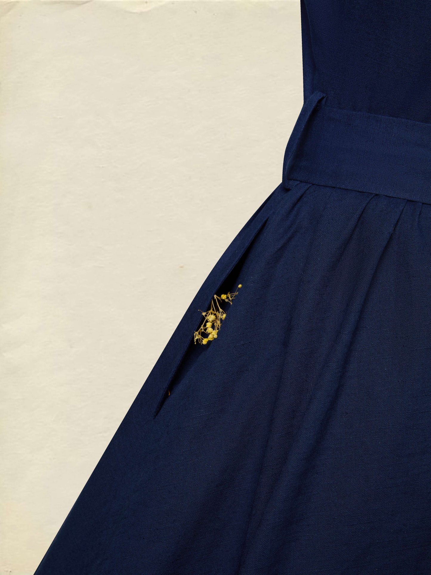 Maxi Cotton Dress, Long Sleeves, Stand Collar, Plain, Belt Design, French Vintage, Blue Purple - Blue Purple