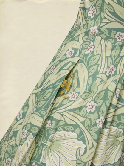 Maxi Linen Dress, Half Sleeve, Lapel Collar, Paisley, Button Design, Vacation, Vintage, Green - Green