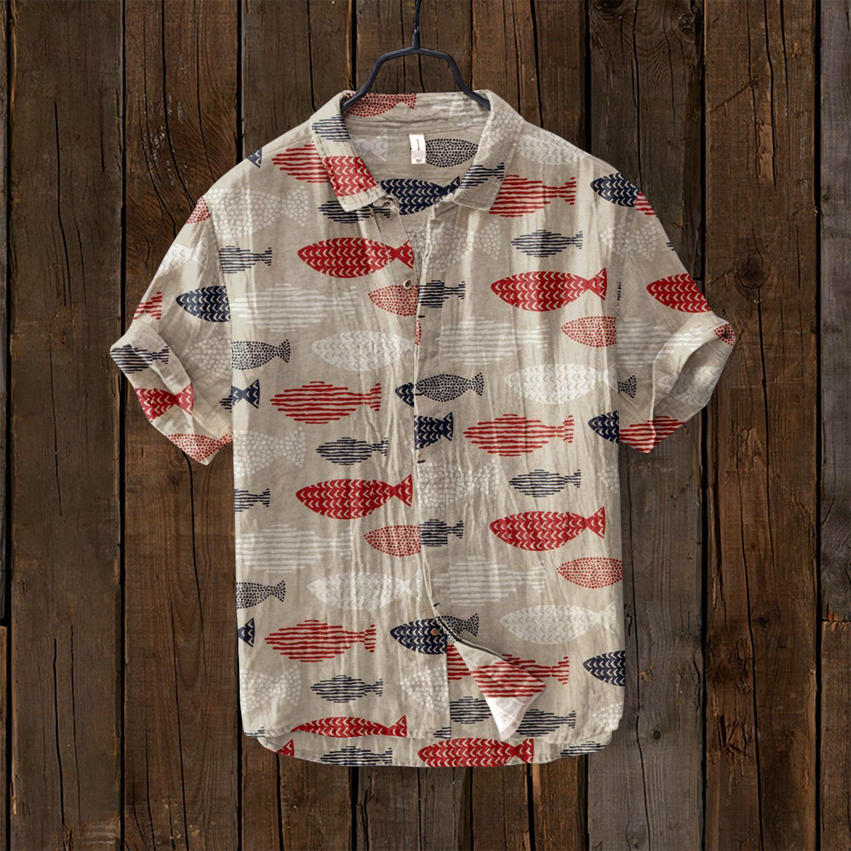 Vintage Fish Japanese Art Linen Blend Comfy Shirt - Blue