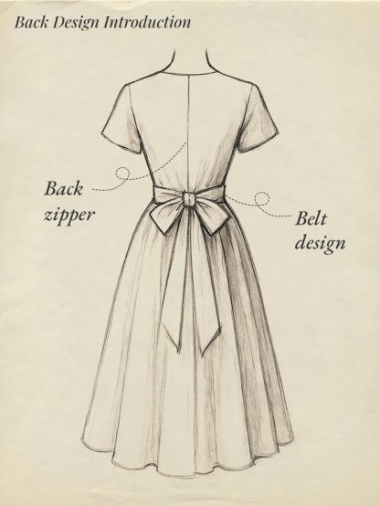 Maxi Cotton Dress, Half Sleeve, Stand Collar, Plain, Belt Design, Vintage, Deep Blue - Deep Blue