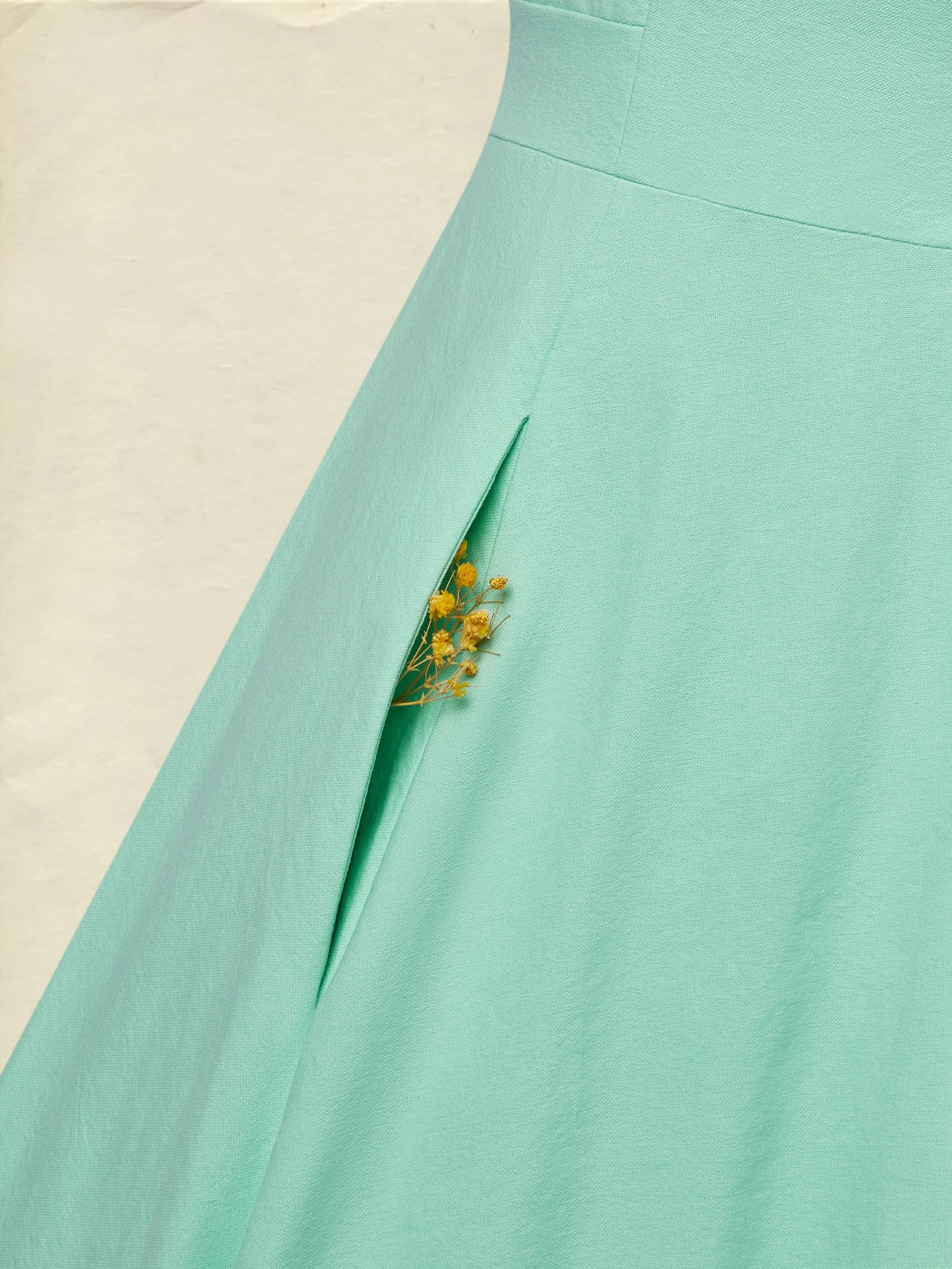 Maxi Cotton Dress , Cap Sleeves, Shawl Collar, Plain, Button Design, Vintage,  Light Green - Lightgreen