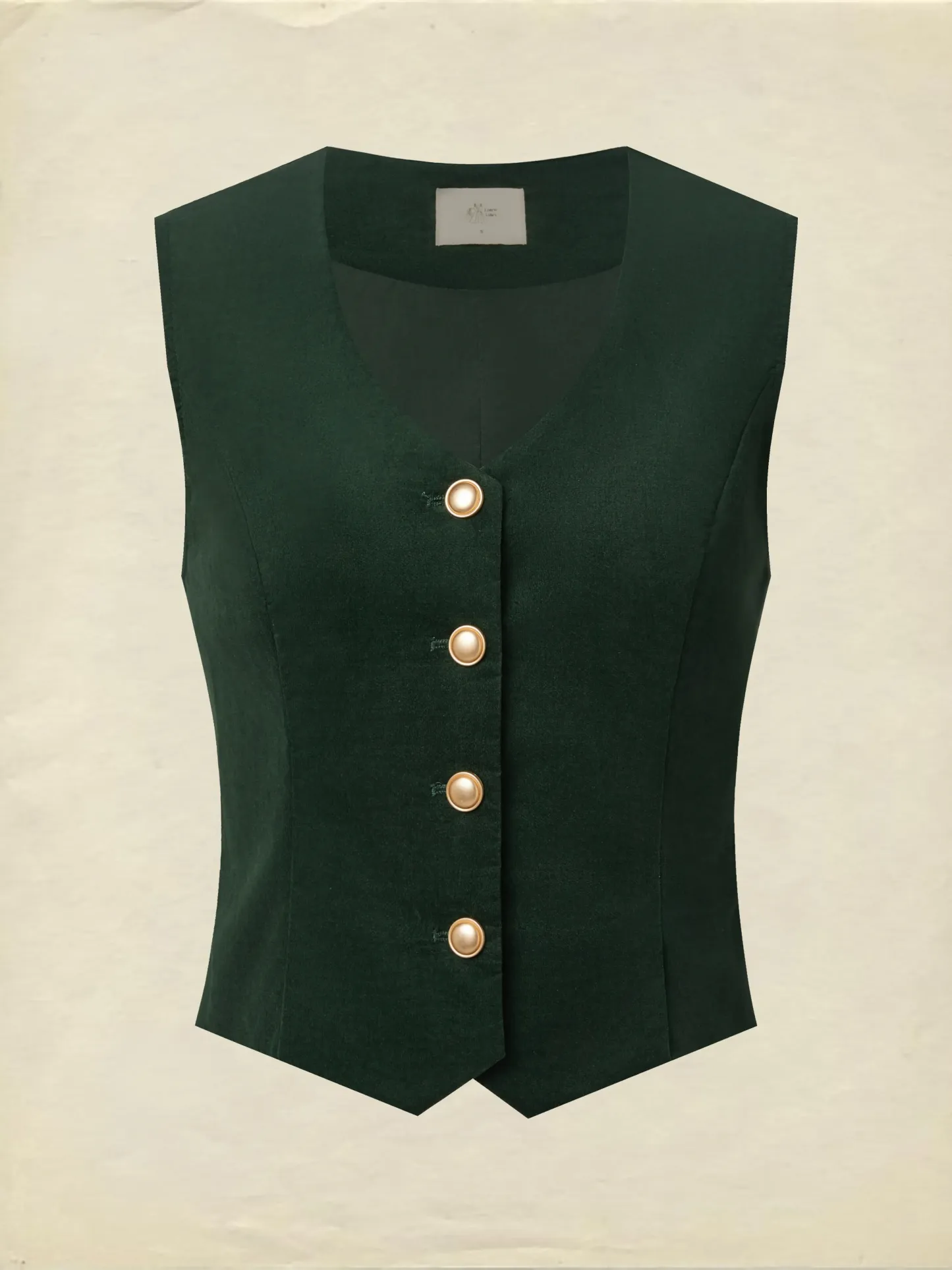 Cotton Vest (Shirt and Skirt Not Included), Sleeveless, V Neck, Plain, Button Design, Vintage, Green - Green