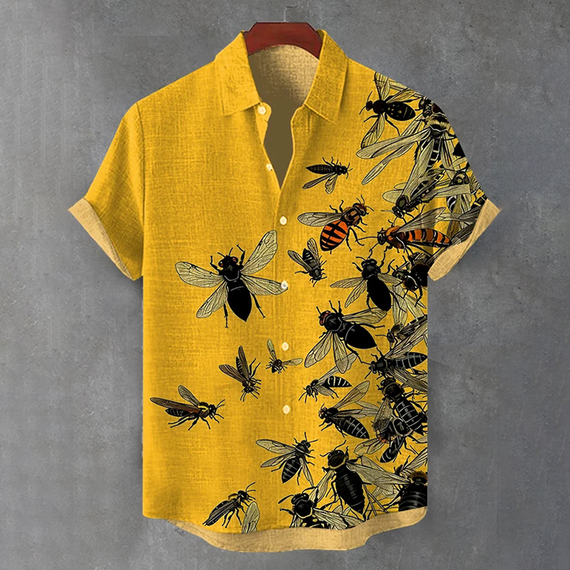 Men's Bees Nature Insect Art Print Casual Shirt - Yellow