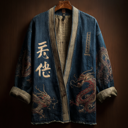 Japanese Art Style Men's Casual Cotton And Linen Cardigan - Grey