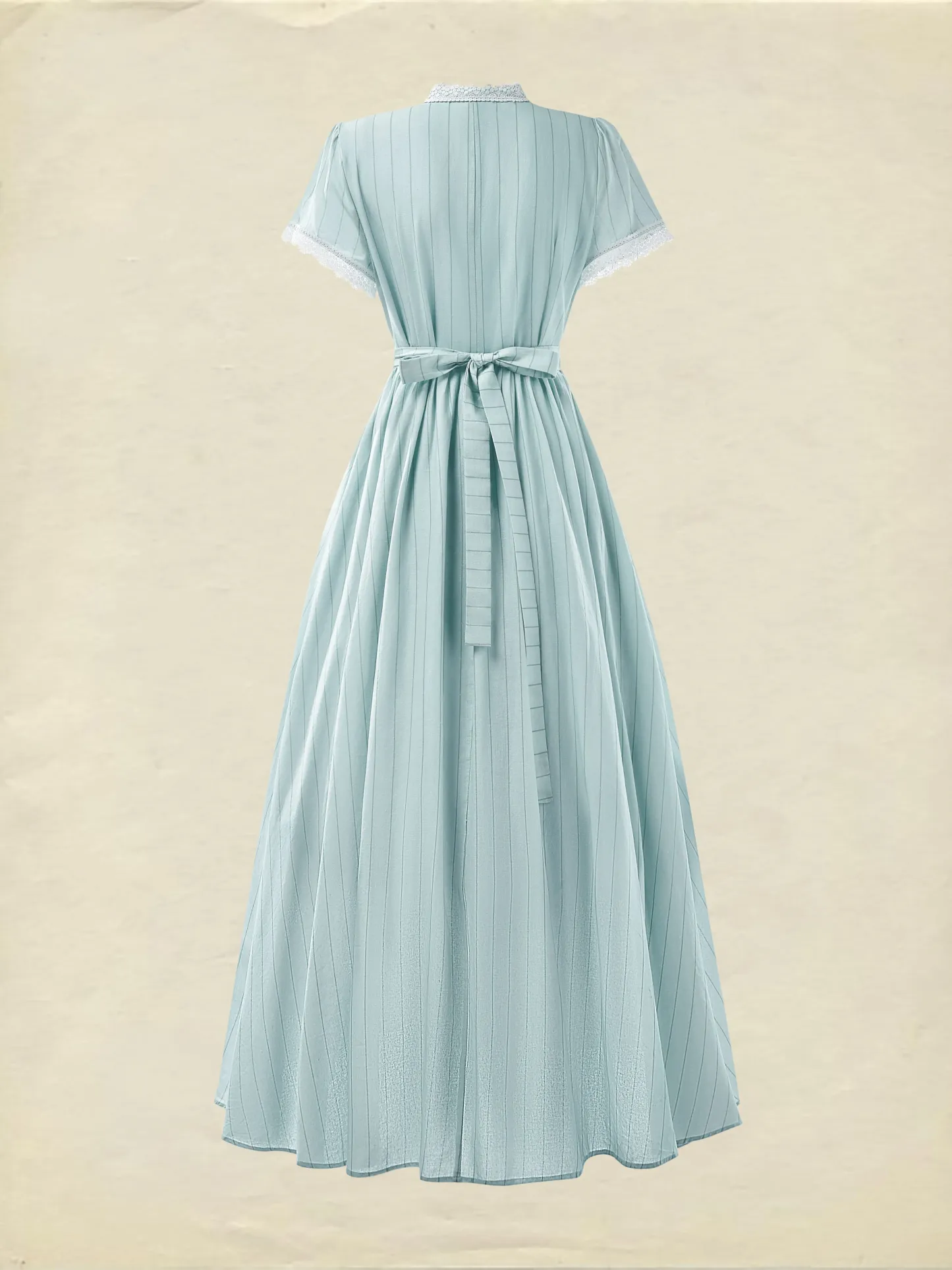 (SIZE:XS-XXL)Maxi Dress, Vintage, Summer, Natural, A-Line, Lace Collar, Short Sleeves, Blue - Aqua blue