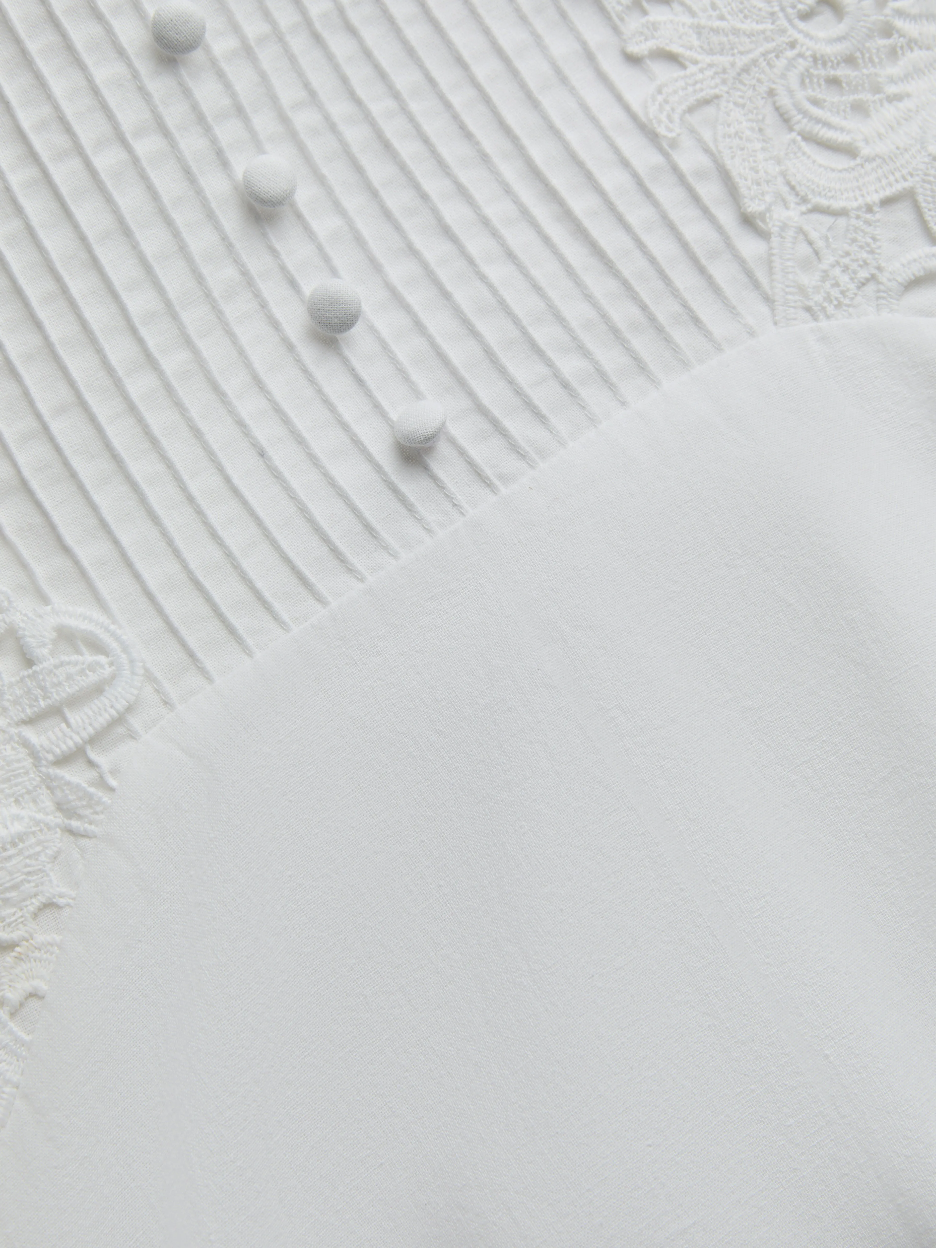 Midi Cotton Dress, Sleeveless, Round Neck, Plain, Lace, Vintage, White - White