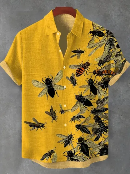 Men's Bees Nature Insect Art Print Casual Shirt - Yellow