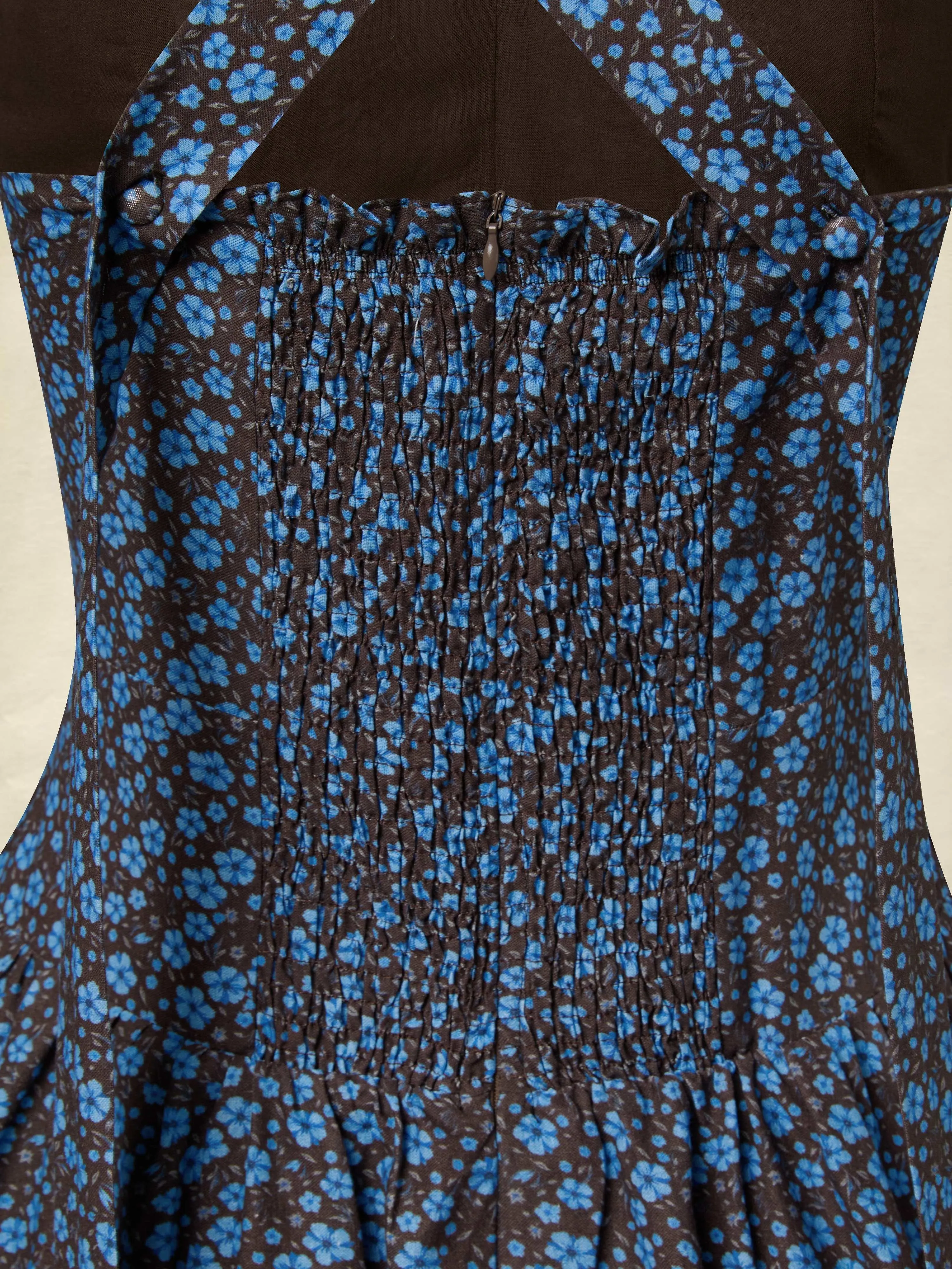 Maxi Cotton Dress, Sleeveless, V Neck, Floral, Lace, Vintage, Blue - Blue