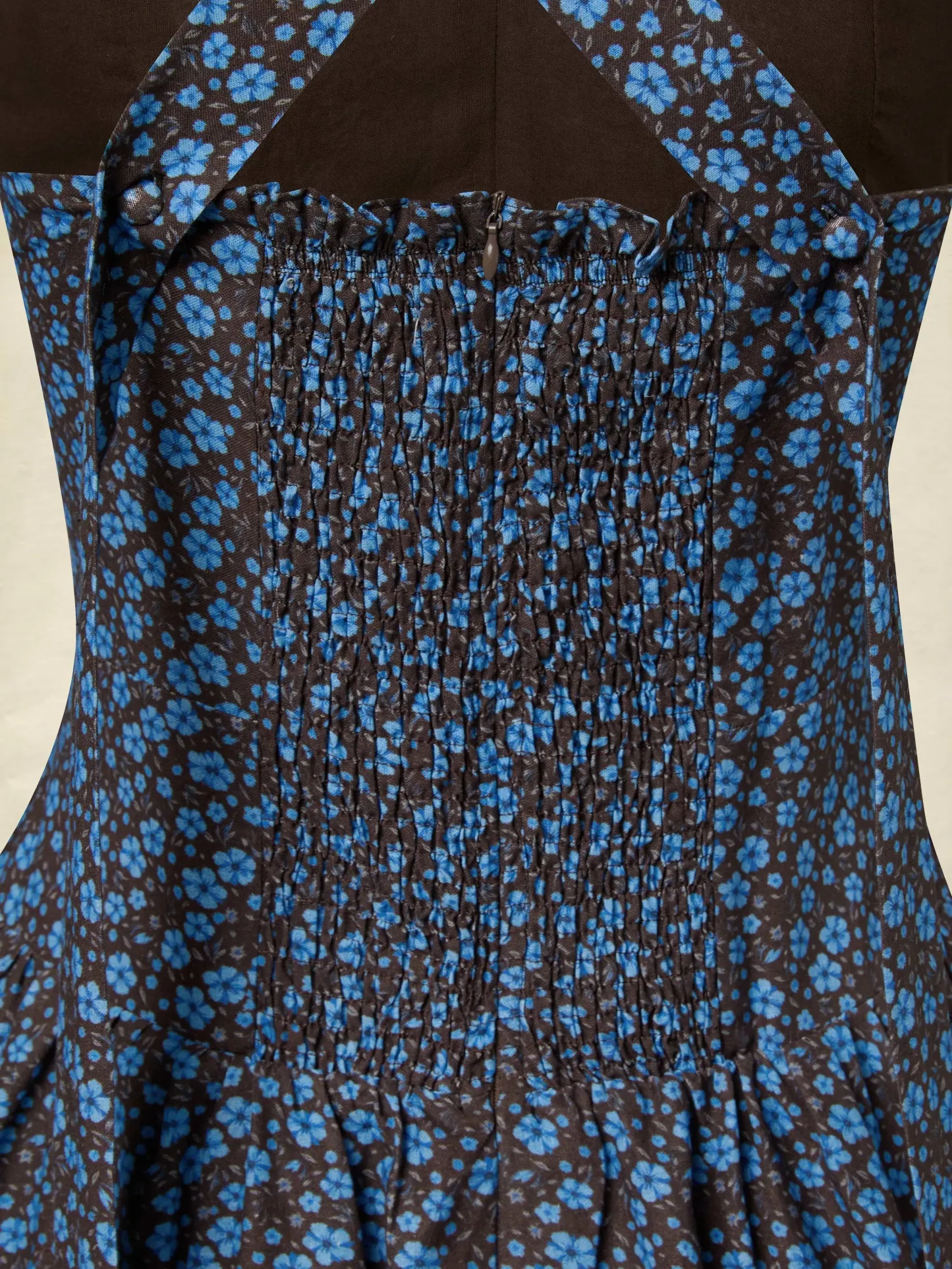 Maxi Cotton Dress, Sleeveless, V Neck, Floral, Lace, Vintage, Blue - Blue
