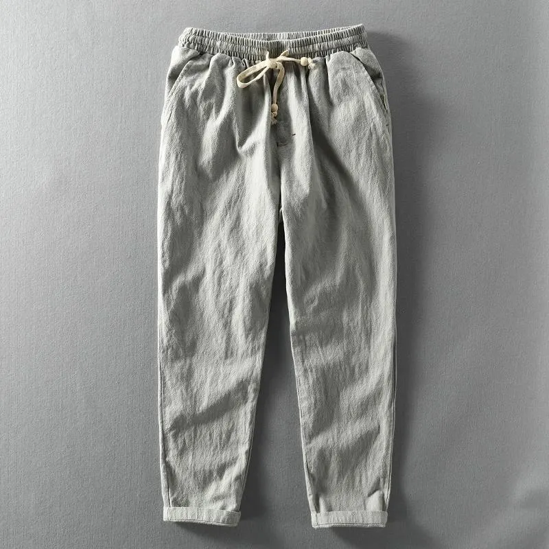 Men's Vintage Japanese Loose Pocket Cotton Linen Casual Pants - Black