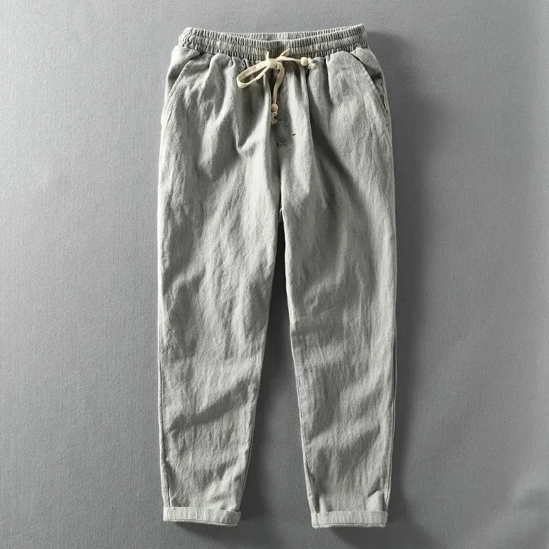 Men's Vintage Japanese Loose Pocket Cotton Linen Casual Pants - Black