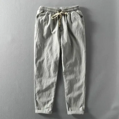 Men's Vintage Japanese Loose Pocket Cotton Linen Casual Pants - Black