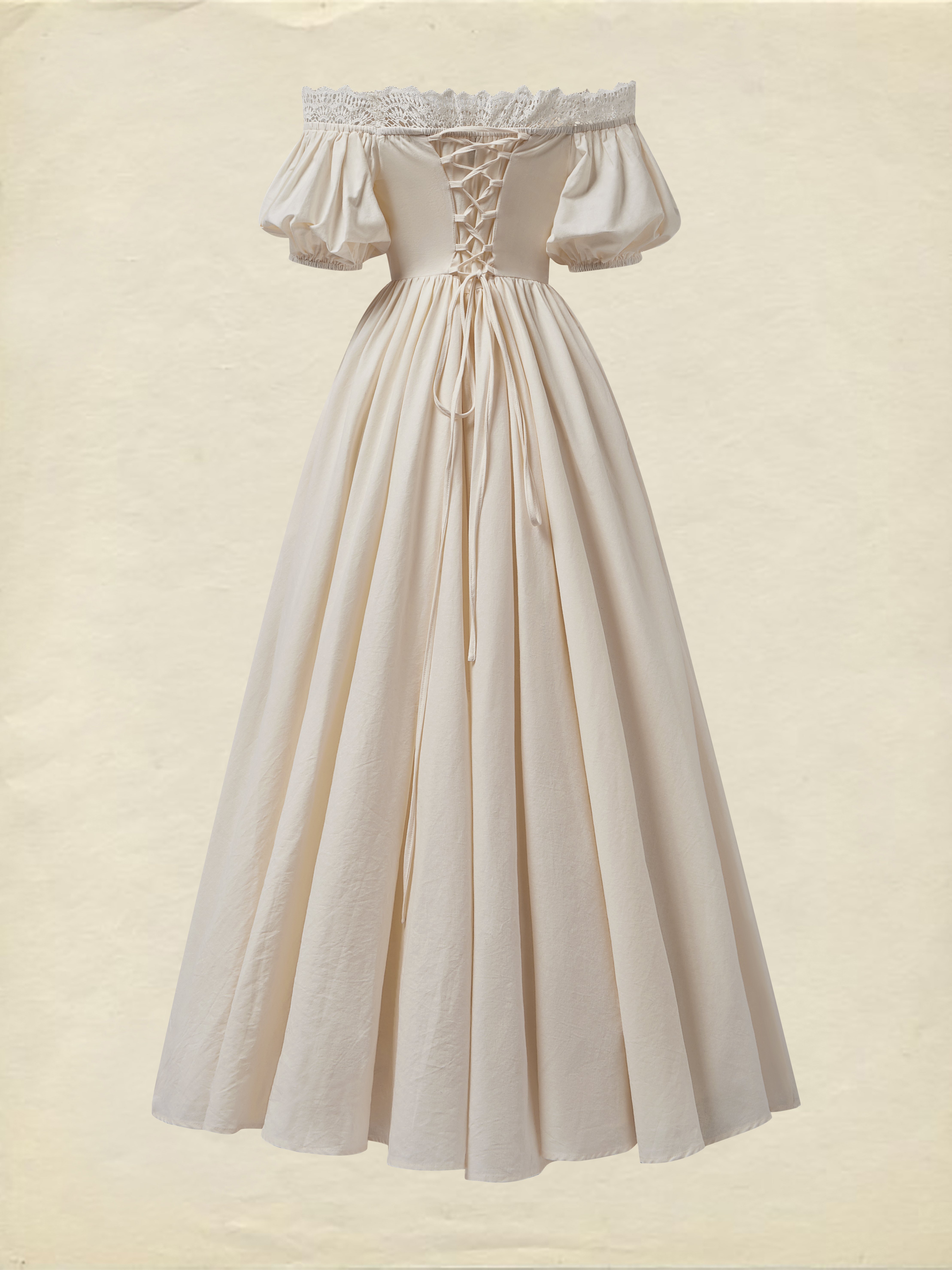 Linen Maxi Dress, Short Sleeve, Off The Shoulder, Plain, Vintage, Daily, White - As Picture