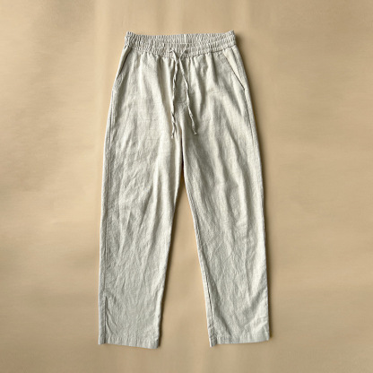 Men's Vintage Elastic Waist Drawstring Casual Cotton Linen Pants - Navy blue