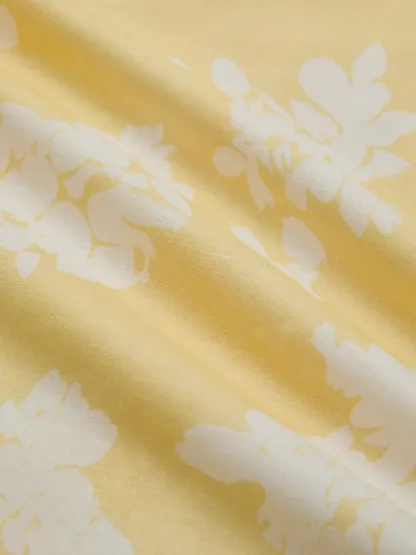 Midi Cotton Dress, Short Sleeves, Floral, French Vintage, Yellow - Yellow