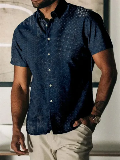 Men's Japanese Traditional Sashiko Art Linen Blend Shirt - Black