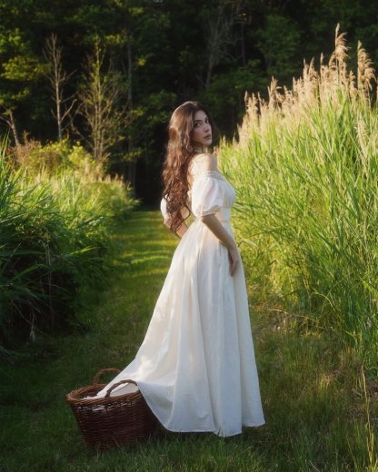 Linen Maxi Dress, Short Sleeve, Off The Shoulder, Plain, Vintage, Daily, White - As Picture