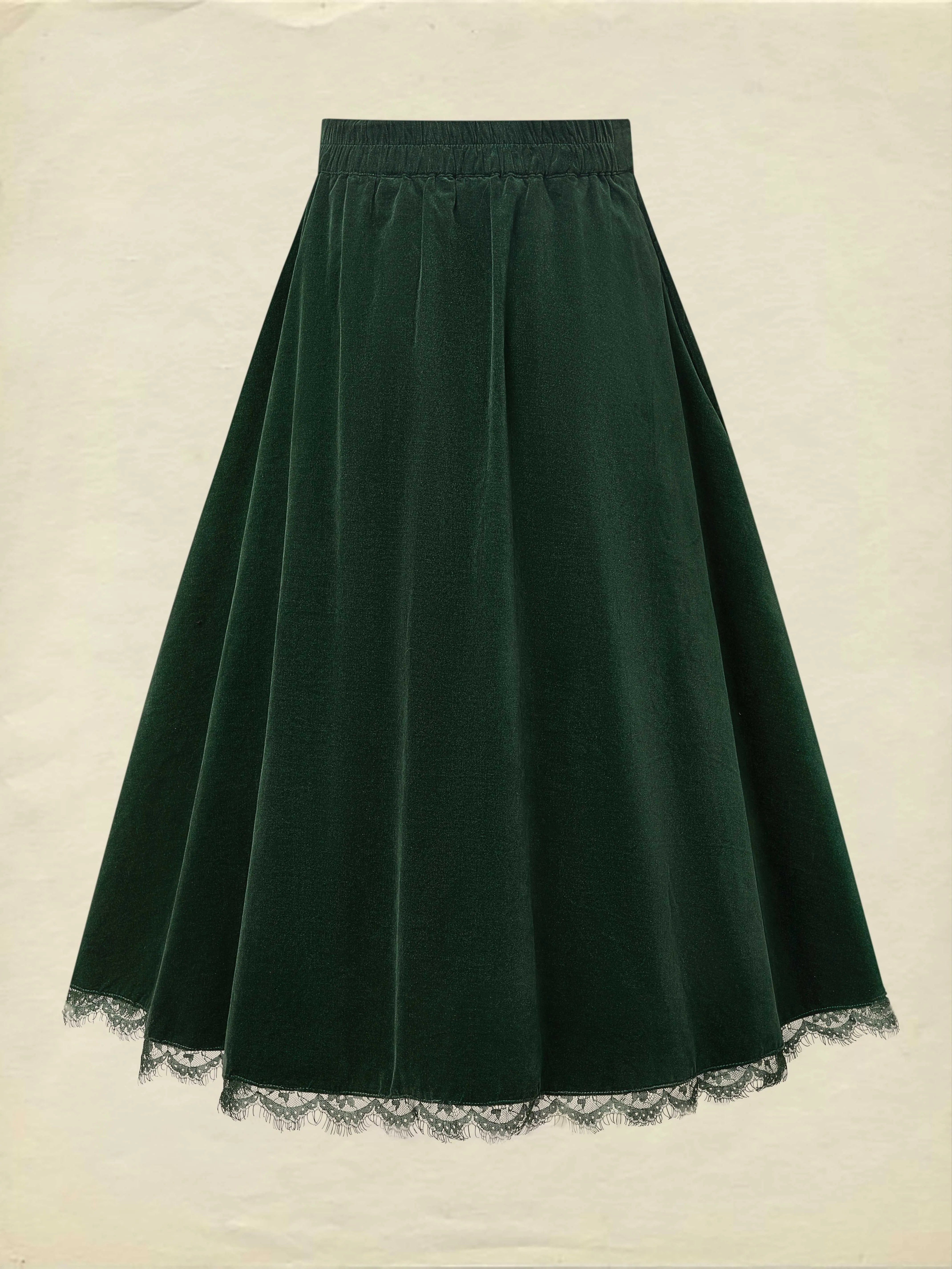 Midi Cotton Skirt (Shirt and Vest Not Included), Plain, Pocket Design, Vintage, Green - Green