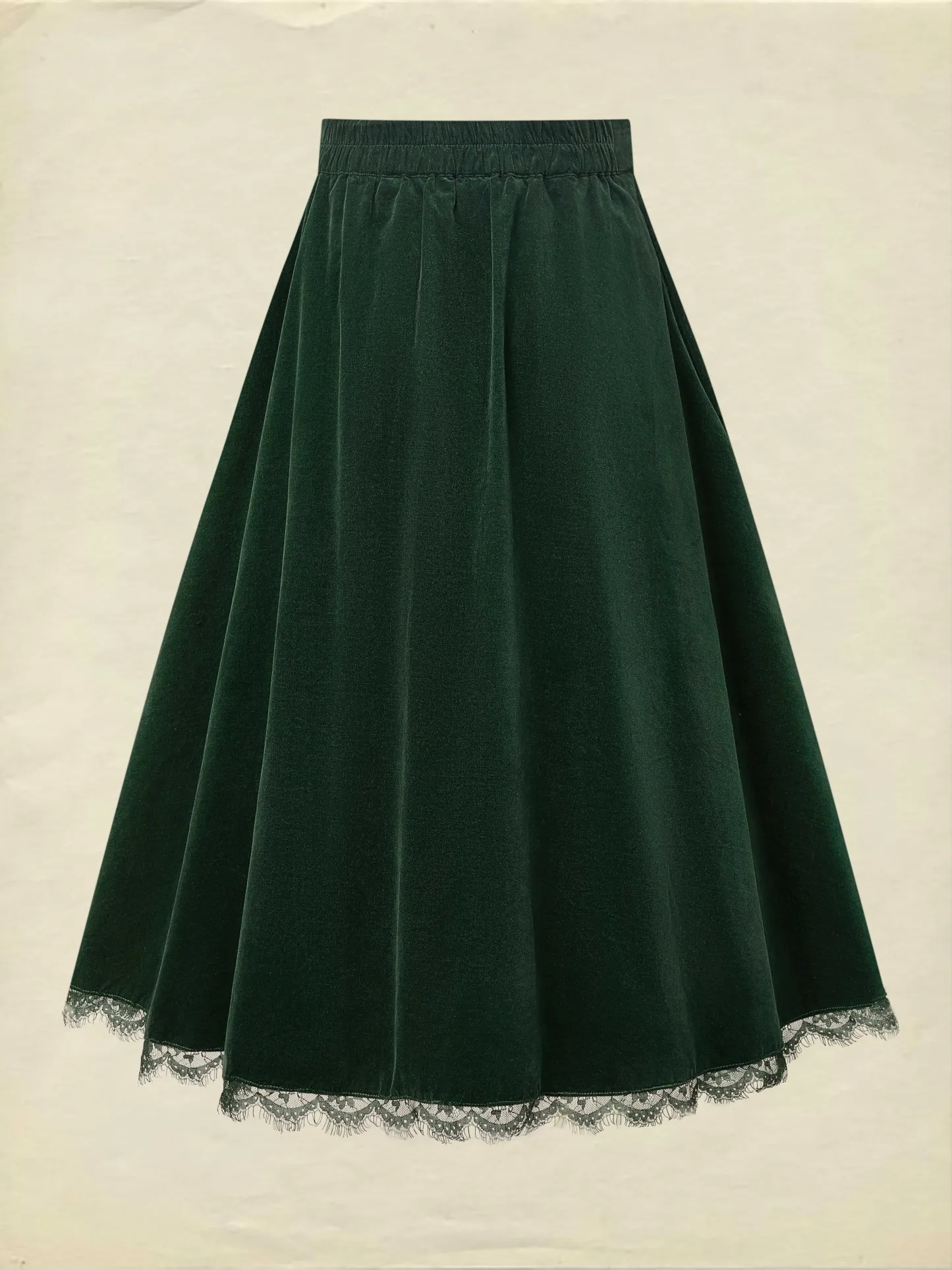 Midi Cotton Skirt (Shirt and Vest Not Included), Plain, Pocket Design, Vintage, Green - Green