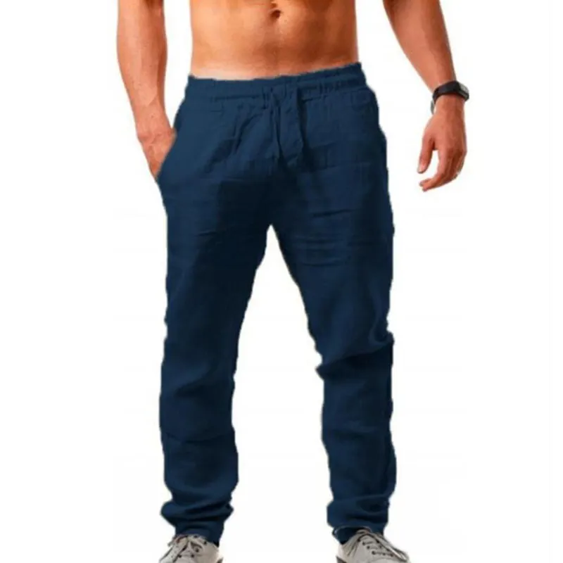 Men'S Vintage Drawstring Casual Cotton Linen Pants - Black