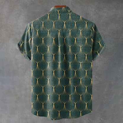 Men's Retro Geometric Line Decorative Pattern Art Print Cotton And Linen Shirt - Multicolor