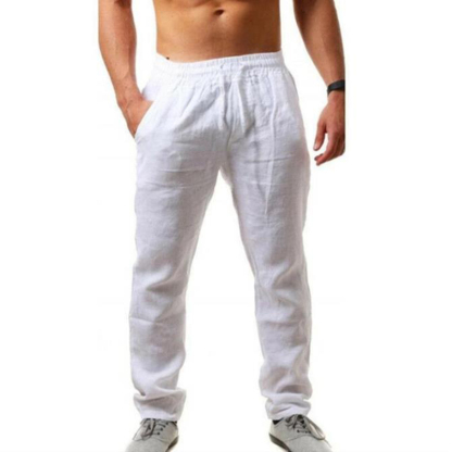 Men'S Vintage Drawstring Casual Cotton Linen Pants - Black