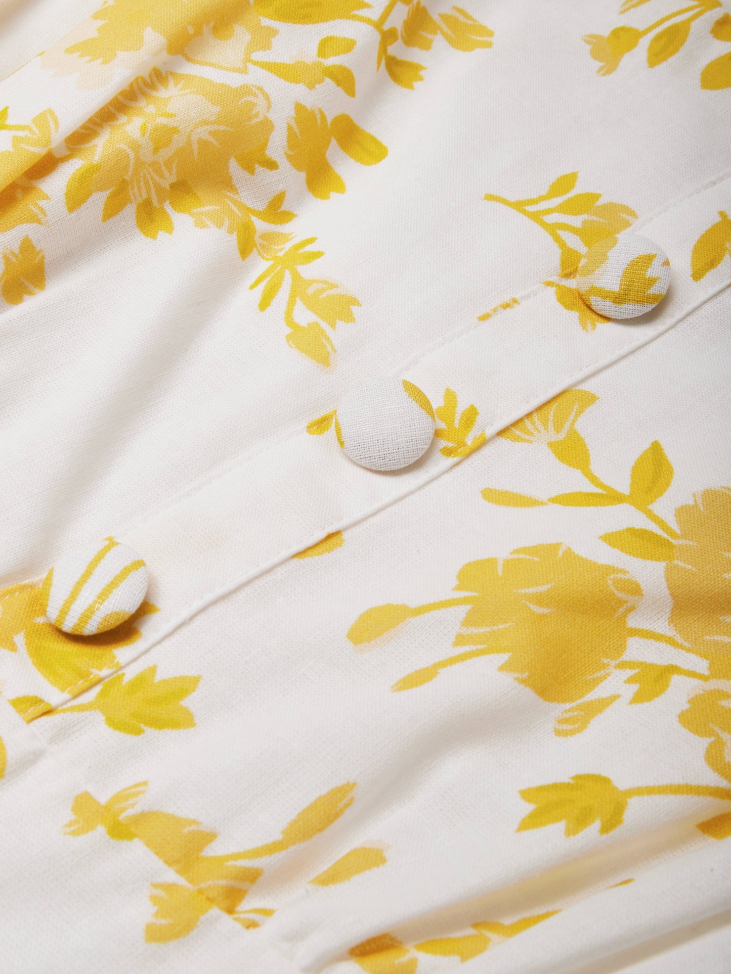 Linen Maxi Dress, Bell Sleeve, Boat Neck, Floral, Vintage, Yellow - Yellow