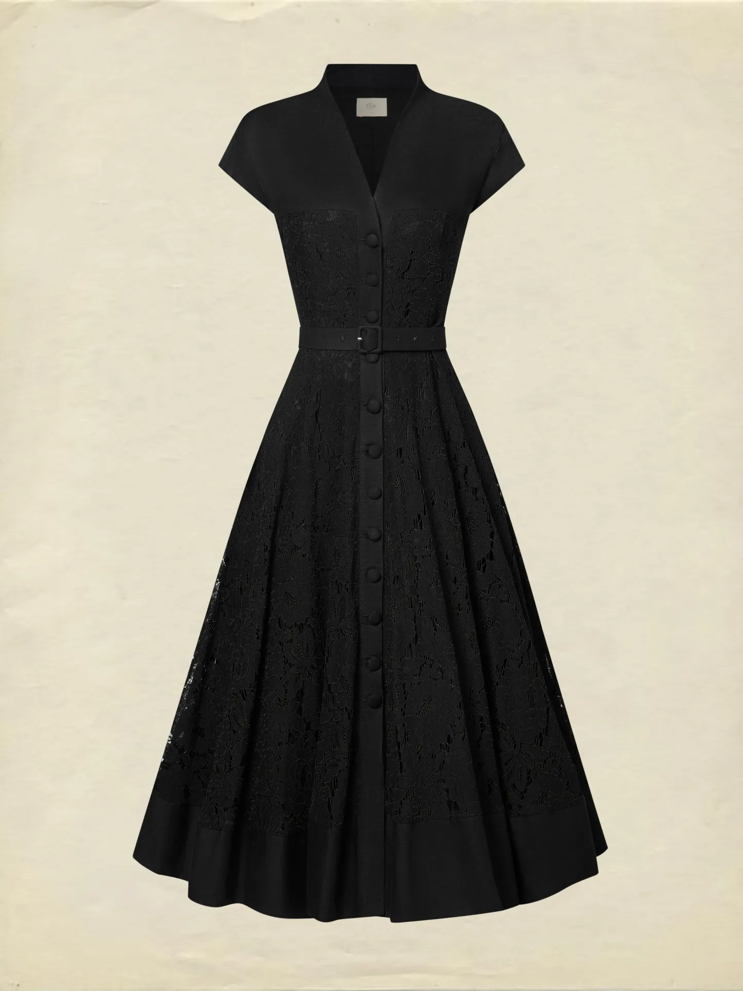 Midi Linen Dress, Sleeveless, V Neck, Lace, Button Design, French Vintage, Black - Black