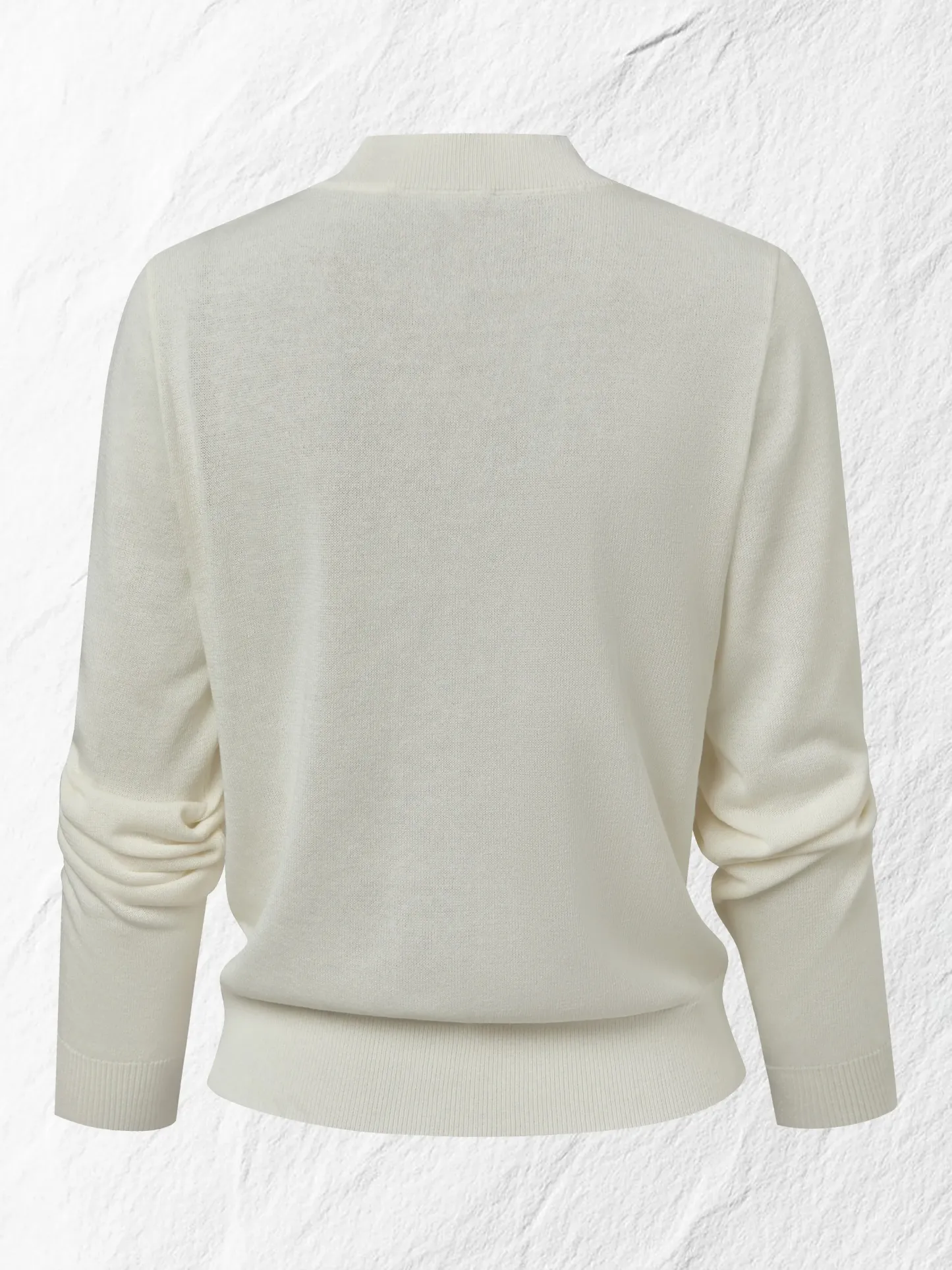 Wool Cardigan, Long Sleeves, Round Neck, Floral, Button Design, Vacation, Vintage, White - White