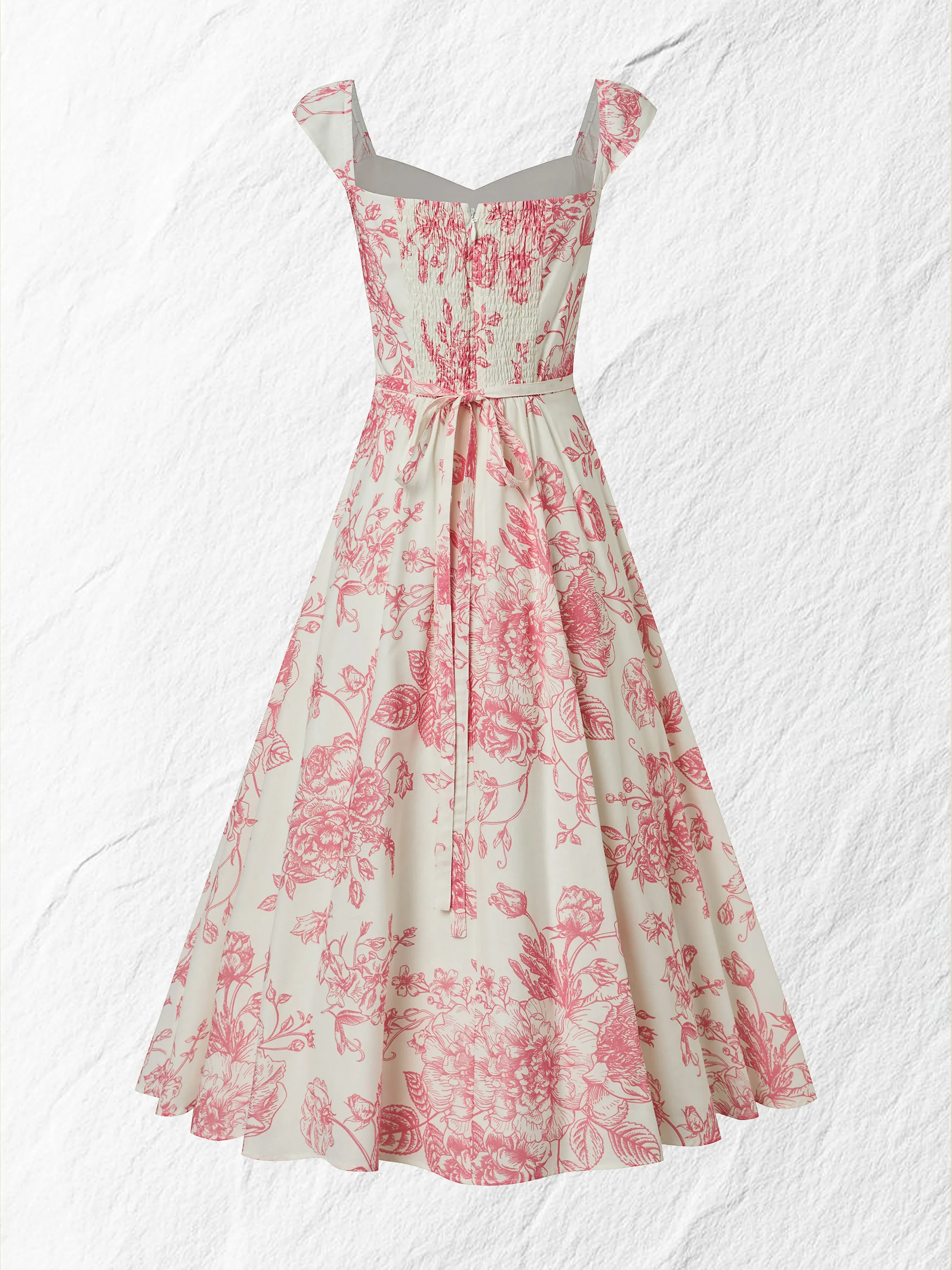 Maxi Cotton Dress, Sleeveless, Sweetheart Neck, Floral, Suspenders, Vacation, Vintage, Apricot - Apricot