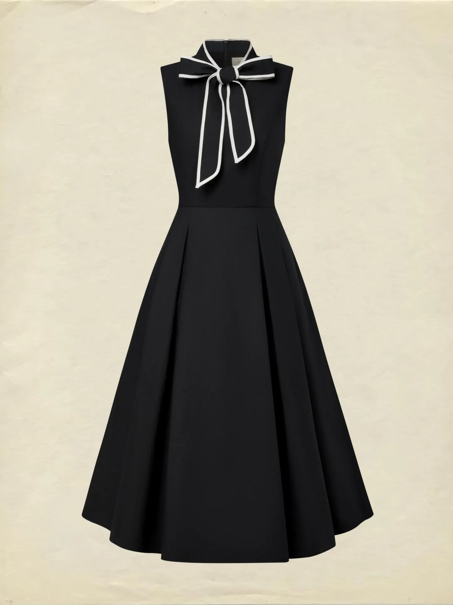Midi Cotton Dress, Sleeveless, Plain, French Vintage, Black - Black