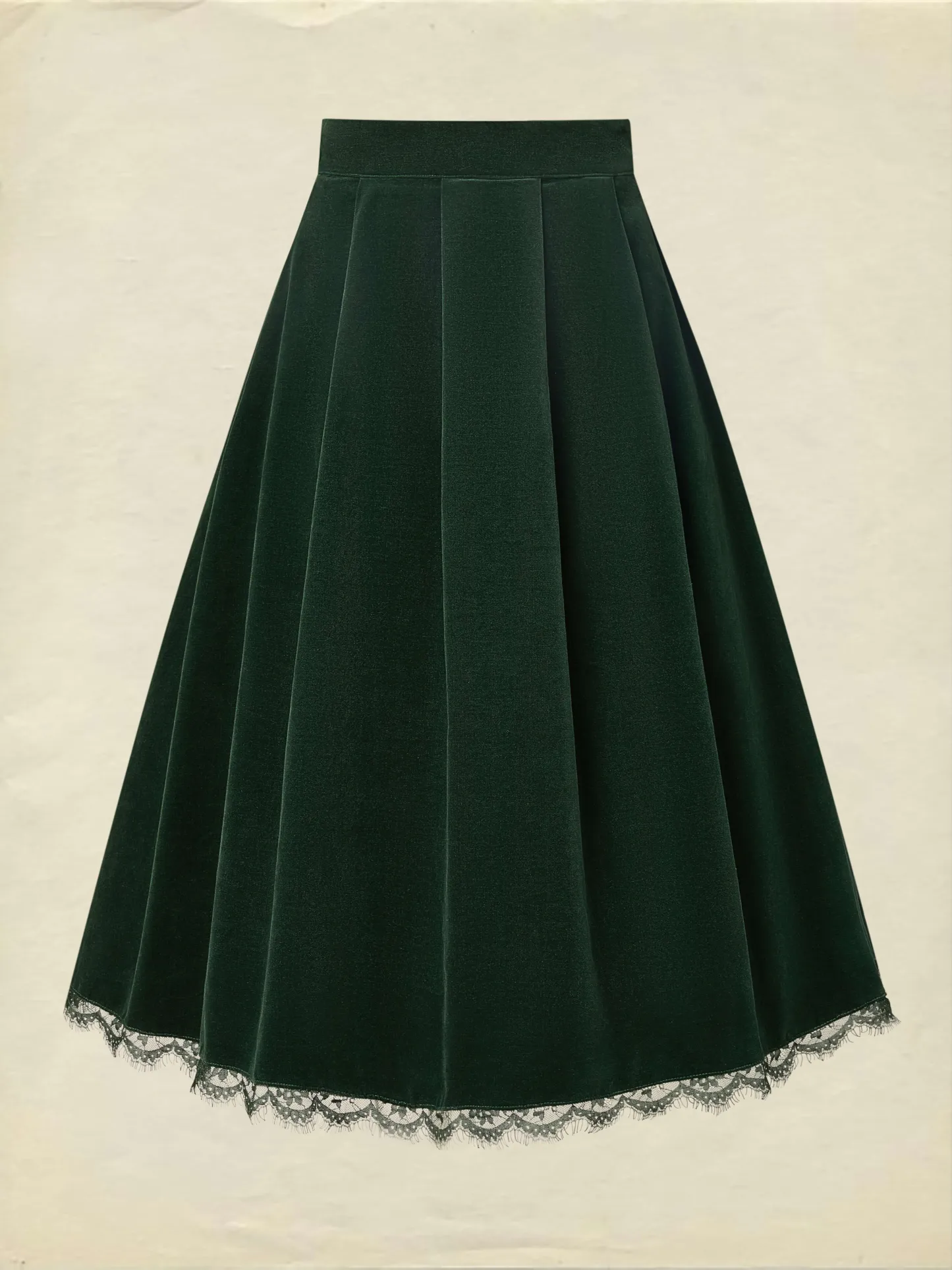 Midi Cotton Skirt (Shirt and Vest Not Included), Plain, Pocket Design, Vintage, Green - Green