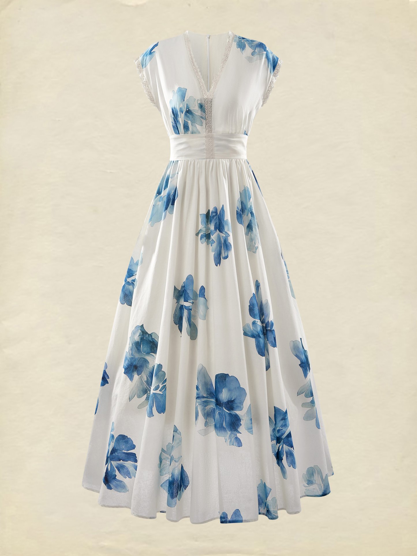 (SIZE:XS-XXL)Linen Maxi Dress, Sleeveless, V neck, Floral, Vintage, White - White
