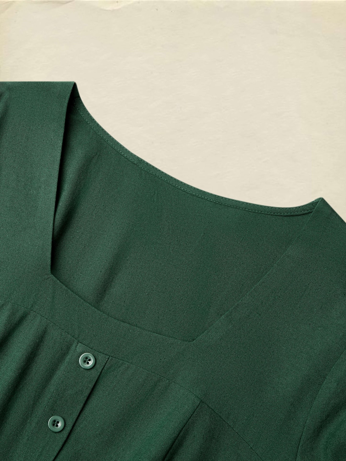 Linen Maxi Dress, Square Neck, Long Sleeves, Victorian Style, Linen Blend, Green - Green