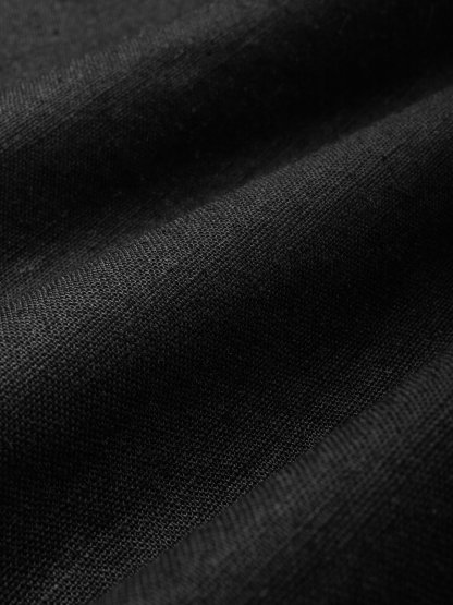 Maxi Cotton Dress, Short Sleeve, Shawl Collar, Plain, Summer, Black - Black