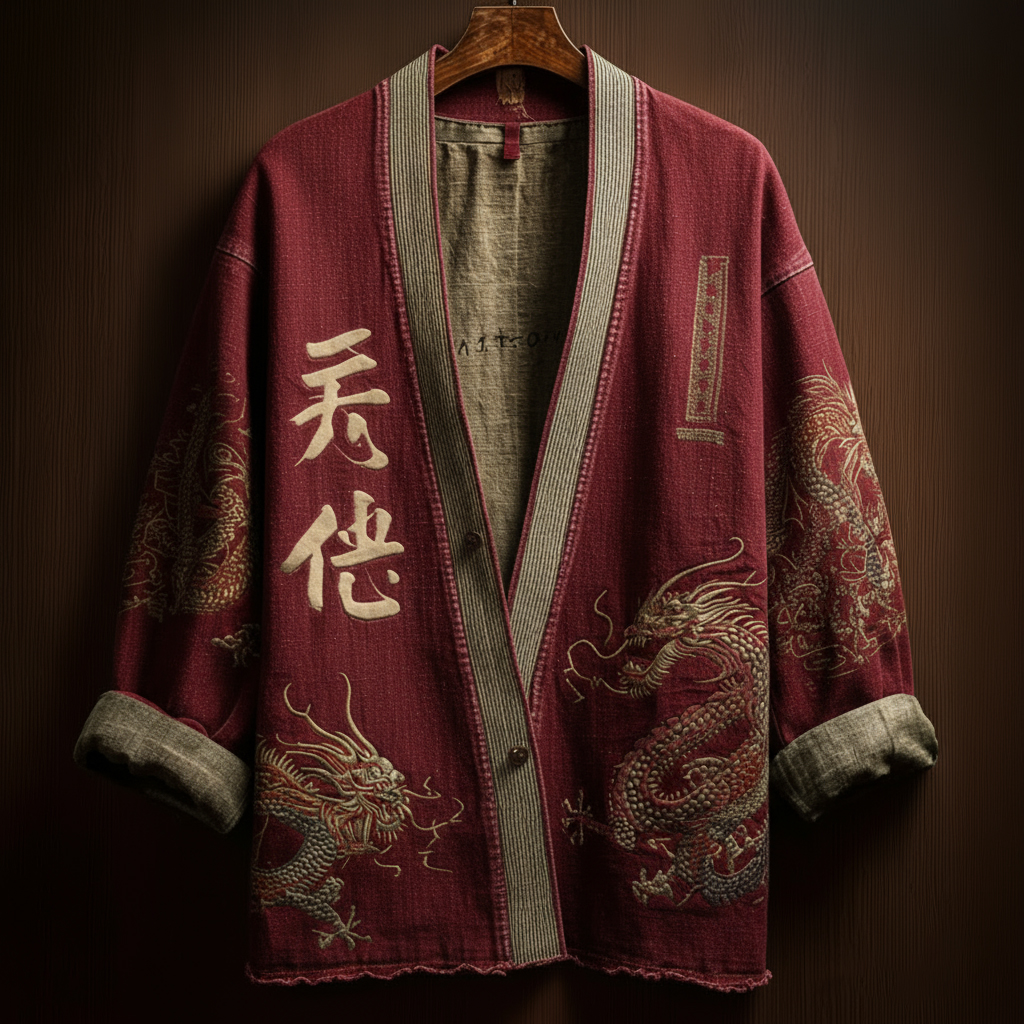 Japanese Art Style Men's Casual Cotton And Linen Cardigan - Grey