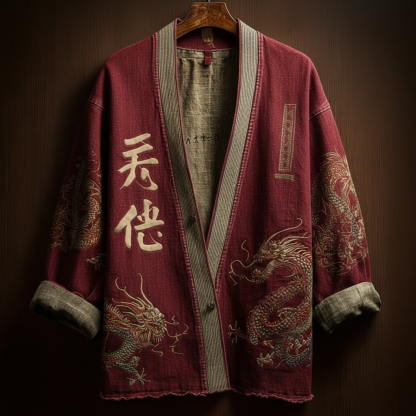 Japanese Art Style Men's Casual Cotton And Linen Cardigan - Grey