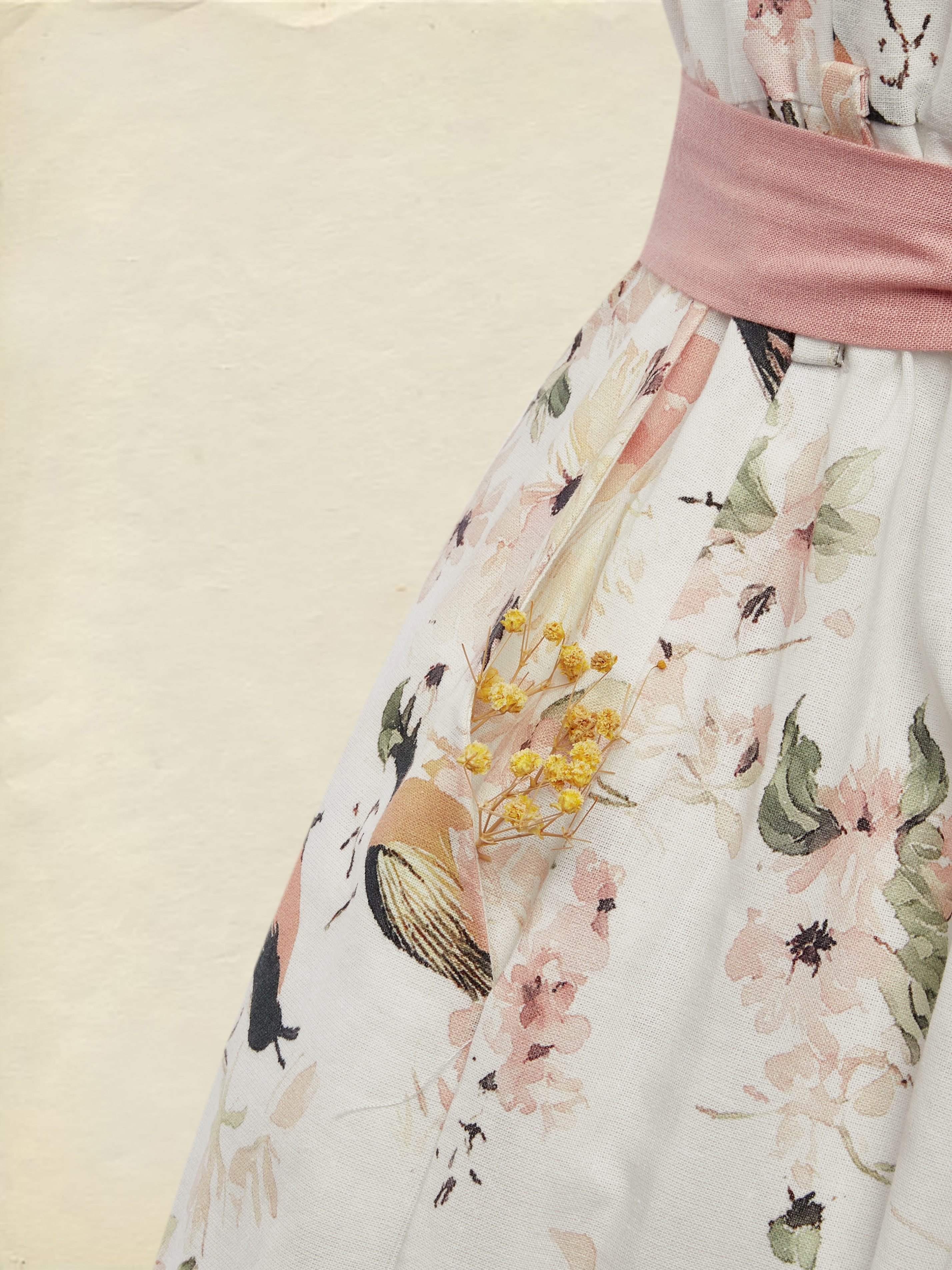 Linen Jumpsuit , Sleeveless, Round Neck, Floral, Button Design, Vacation, Vintage, White - White