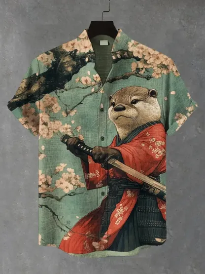 Men's Otter Warrior Training Art Print Casual Shirt - Green