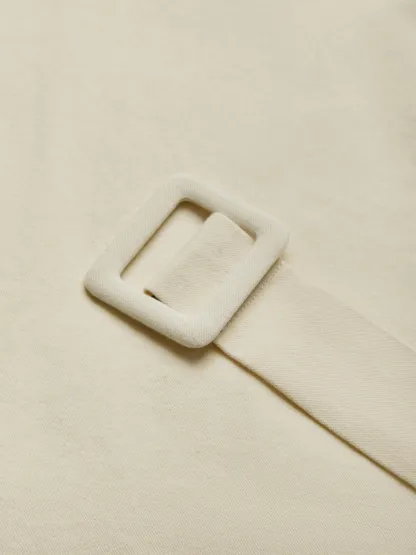 Cotton Trench Coat, Long Sleeves, Shawl Collar, Plain, Button Design, Vintage, Apricot - Apricot