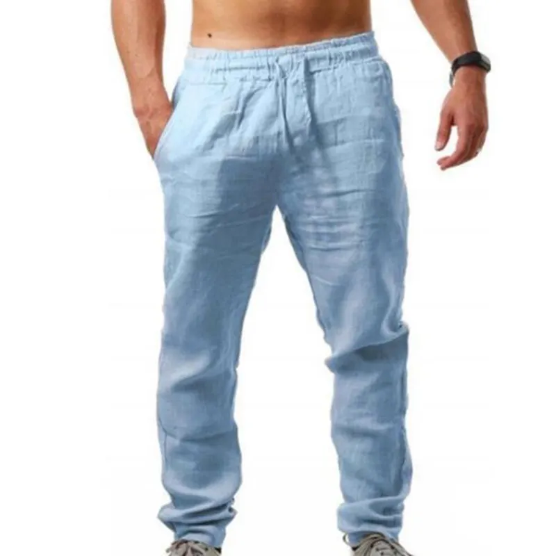 Men'S Vintage Drawstring Casual Cotton Linen Pants - Black
