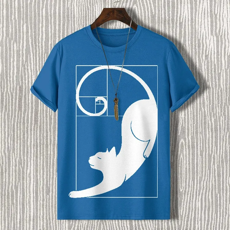 Men's Fibonacci Cat The Golden Ratio Print Casual T-shirt - Grey