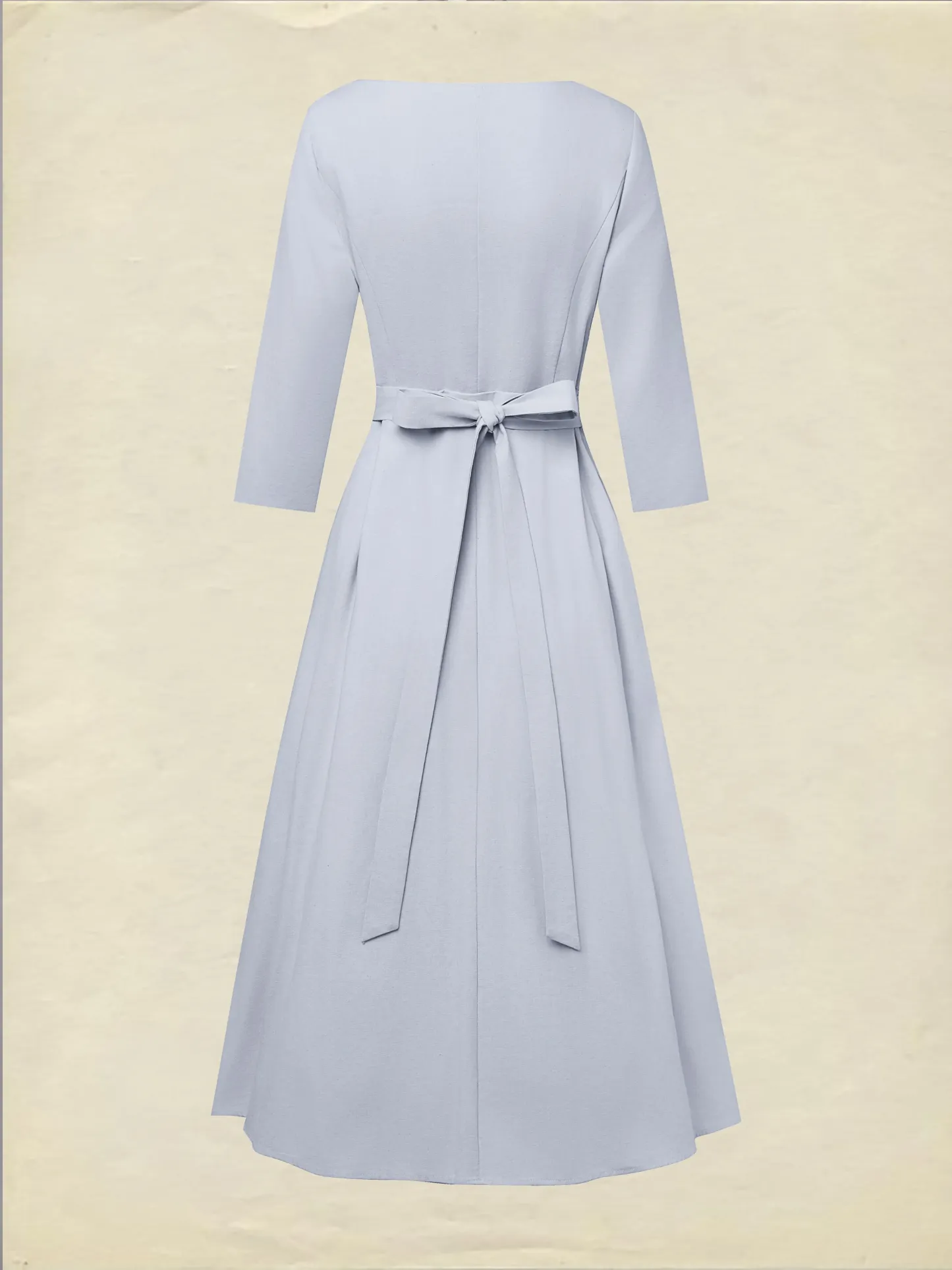 Midi Linen Dress, Half Sleeve, Shawl Collar, Plain, Button Design, French Vintage, lavender - lavender