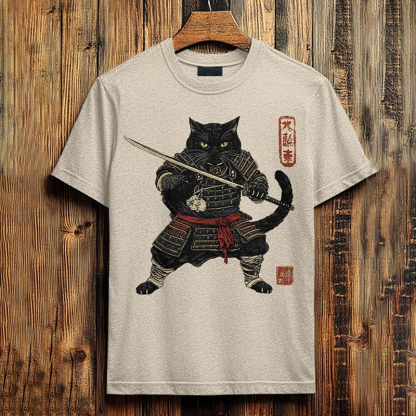 Men's Brave Cat Warrior Japanese Art Print Cotton Casual T-shirt - White