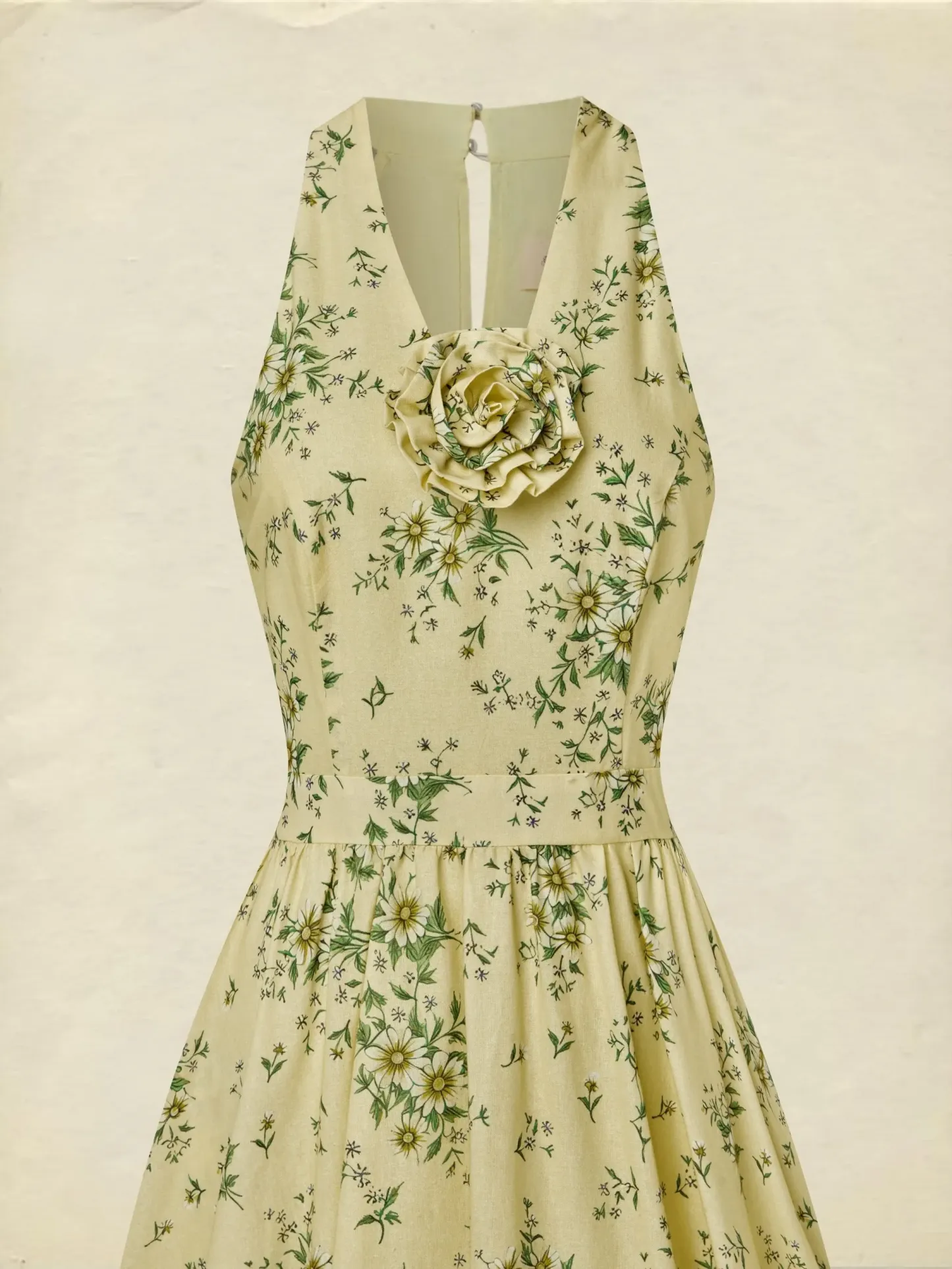 Maxi Cotton Dress, Sleeveless, V Neck, Floral, 3D Floral (Detachable), Vacation, Vintage, Yellow - Yellow